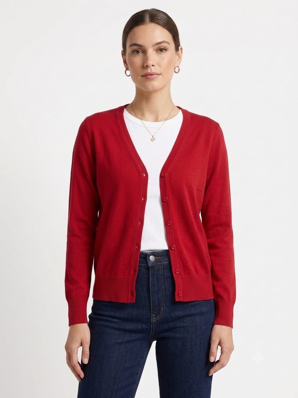 Cielo Women’s Red Cardigan Sweater Size Medium Button-Down Knit Layering Piece